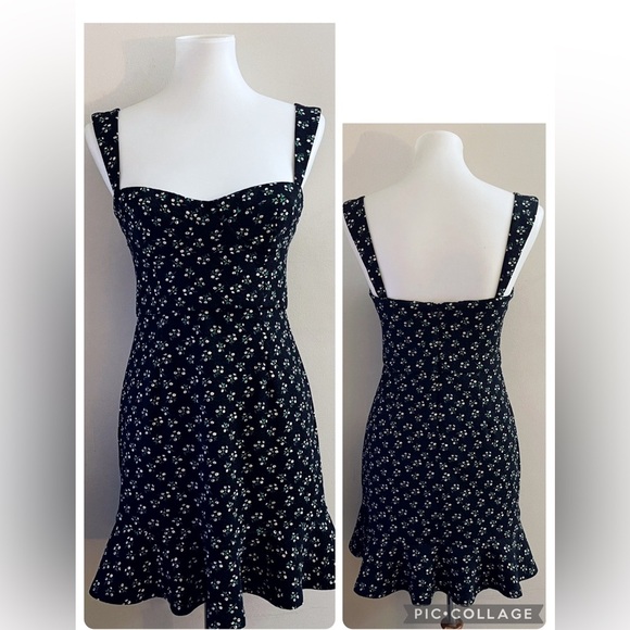 Anthropologie Hutch Ditzy Corset Black Floral Mini Dress Twee Indie Boho - Picture 2 of 8